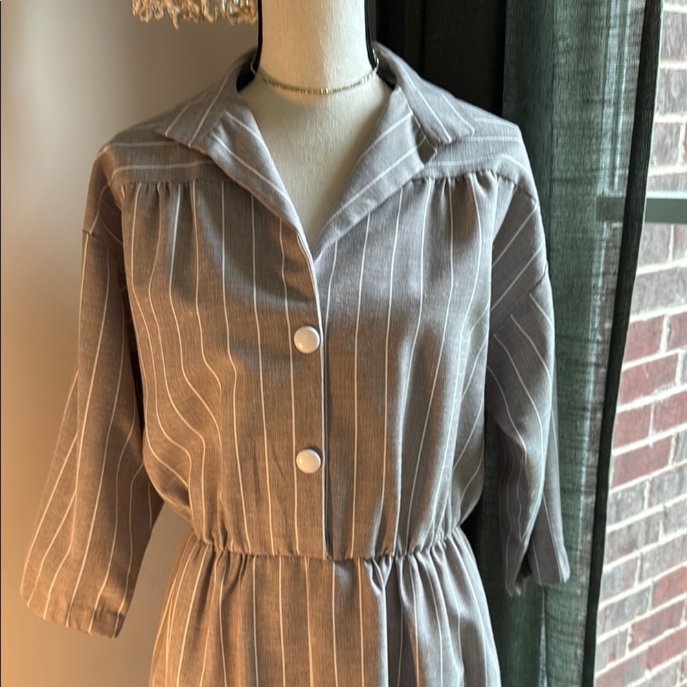 Retro Gray Striped Midi Dress